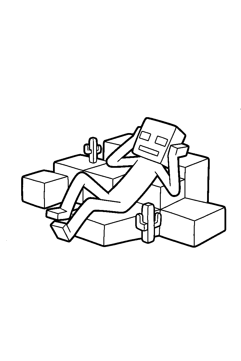 minecraft enderman resting in desert line art