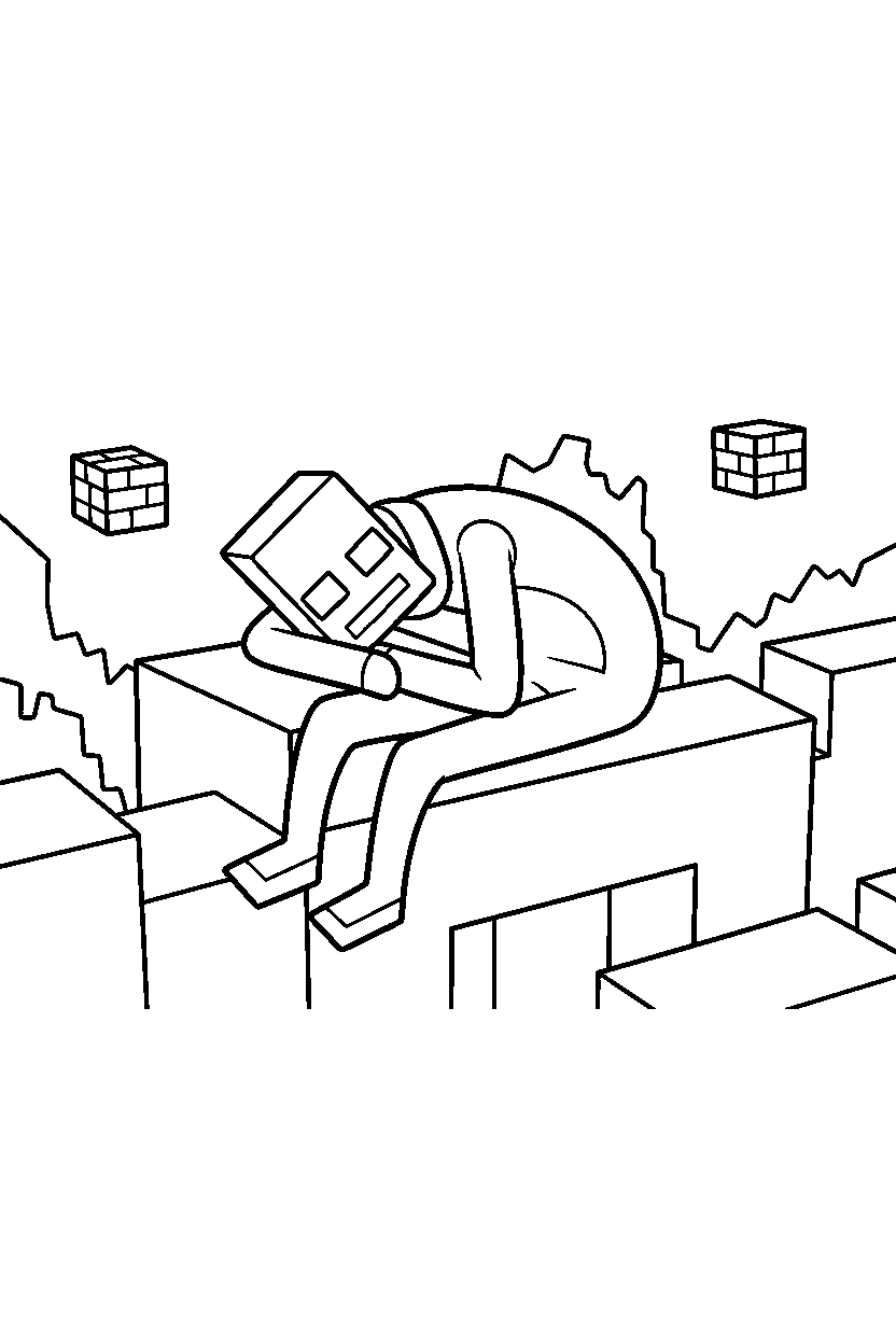 minecraft enderman resting in nether fortress line art