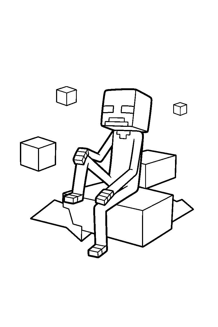 minecraft enderman resting on platform line art