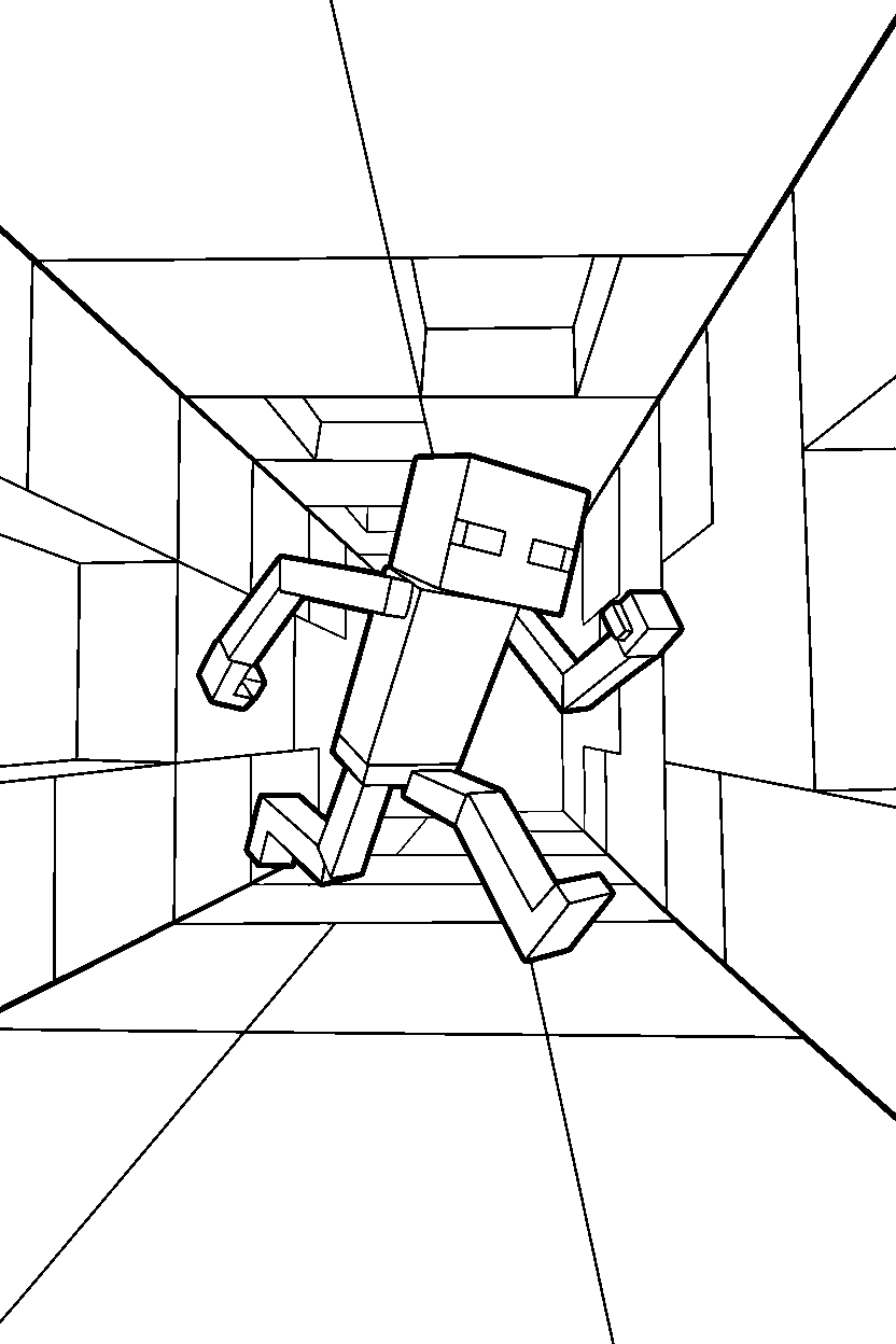 minecraft enderman running in tunnel line art