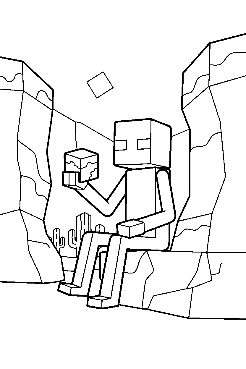 minecraft enderman sitting in canyon line art