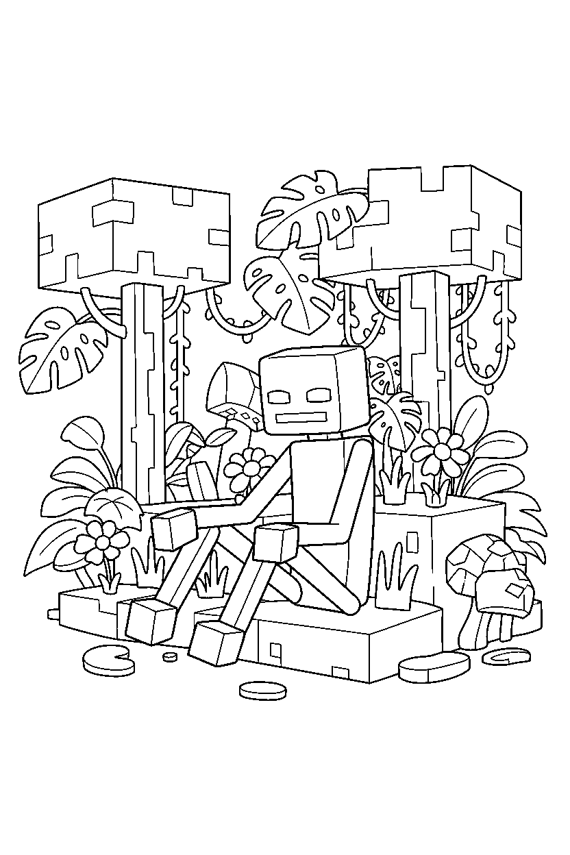 minecraft enderman sitting in jungle line art
