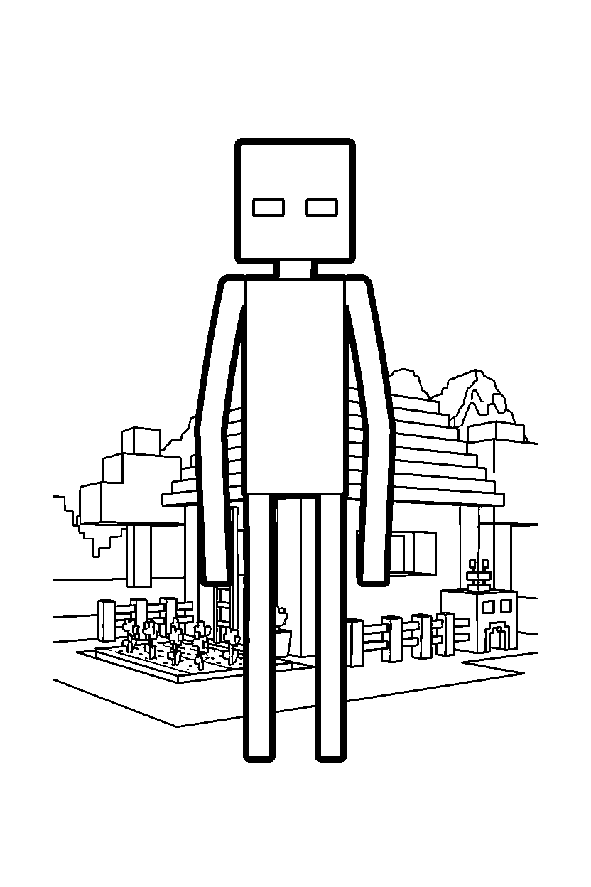 minecraft enderman standing calmly in a survival base line art