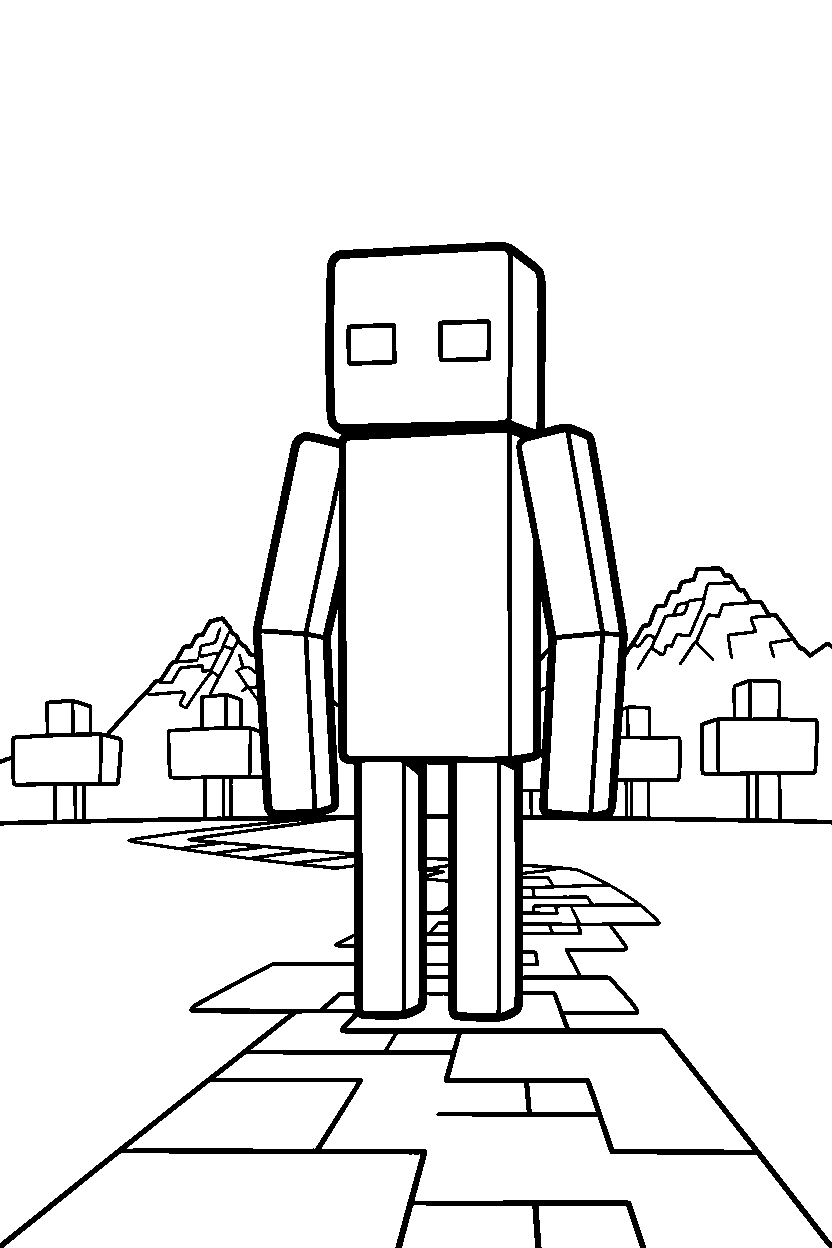 minecraft enderman standing calmly on pathway line art