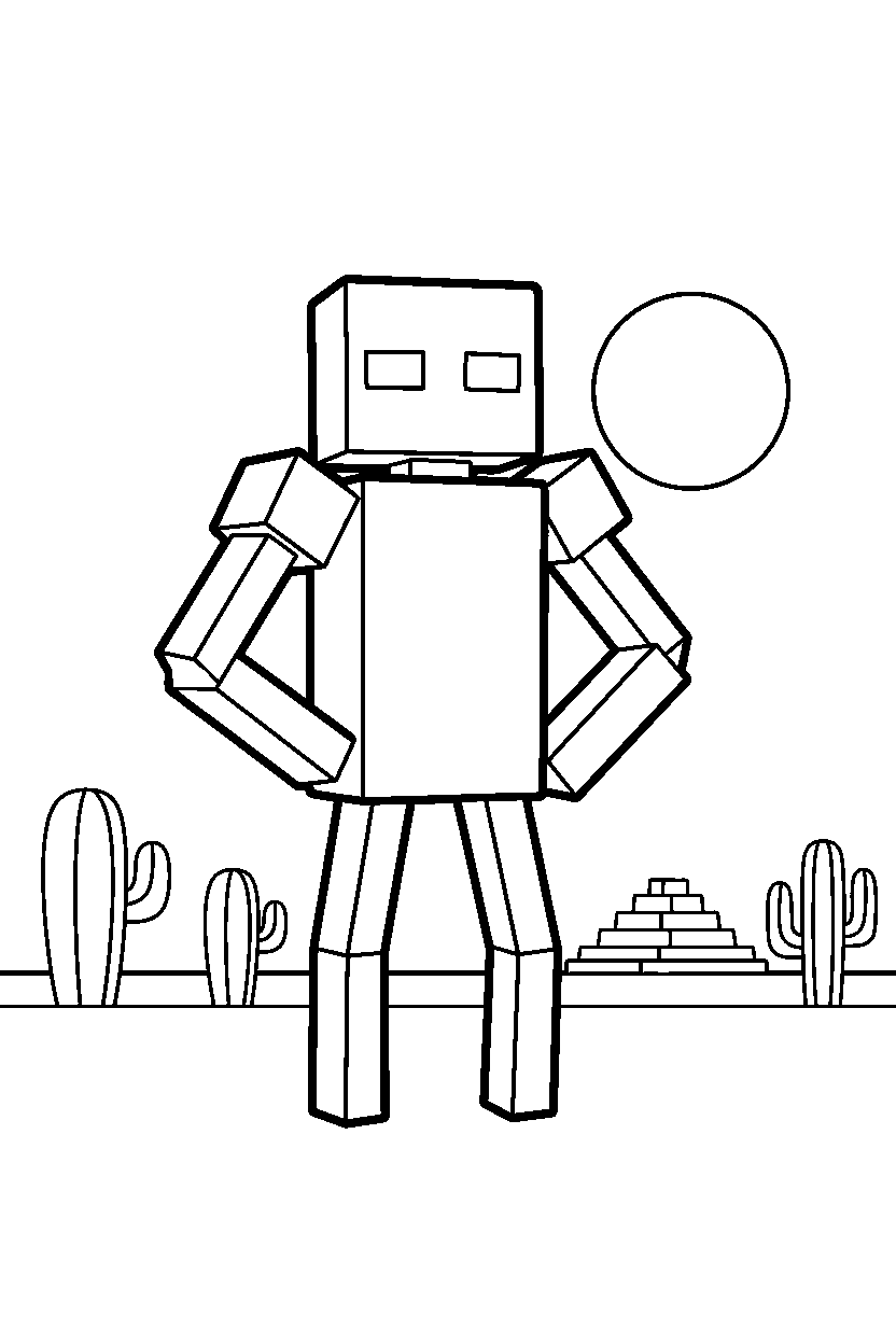 minecraft enderman standing confidently in a desert line art