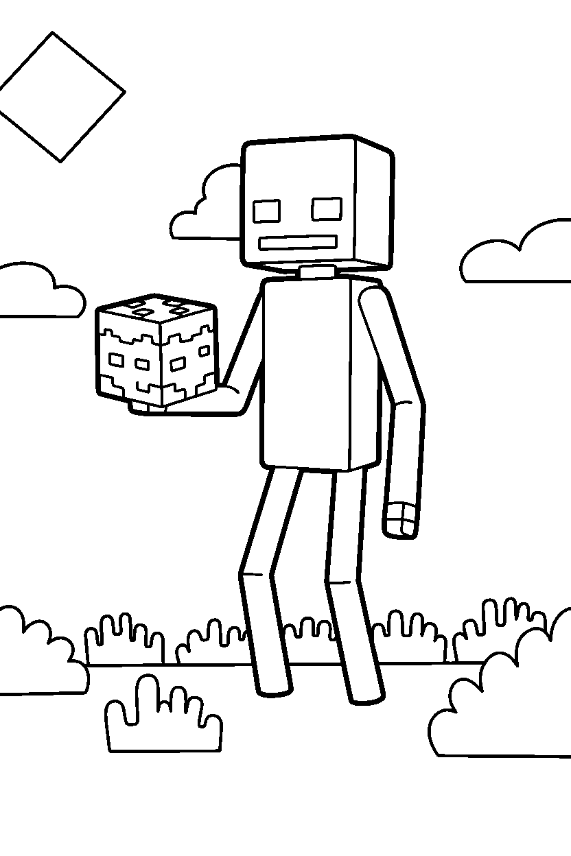 minecraft enderman standing confidently in grassy area line art
