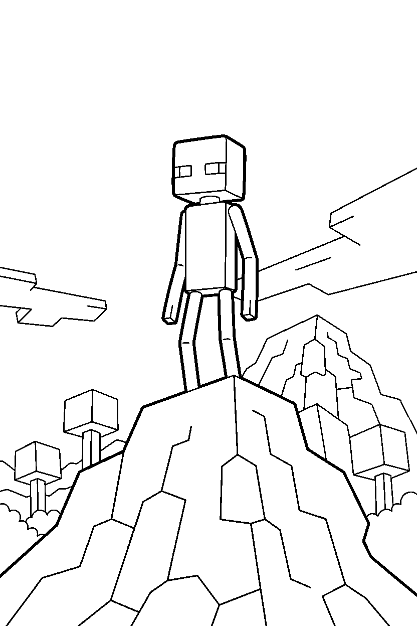 minecraft enderman standing confidently on mountain line art
