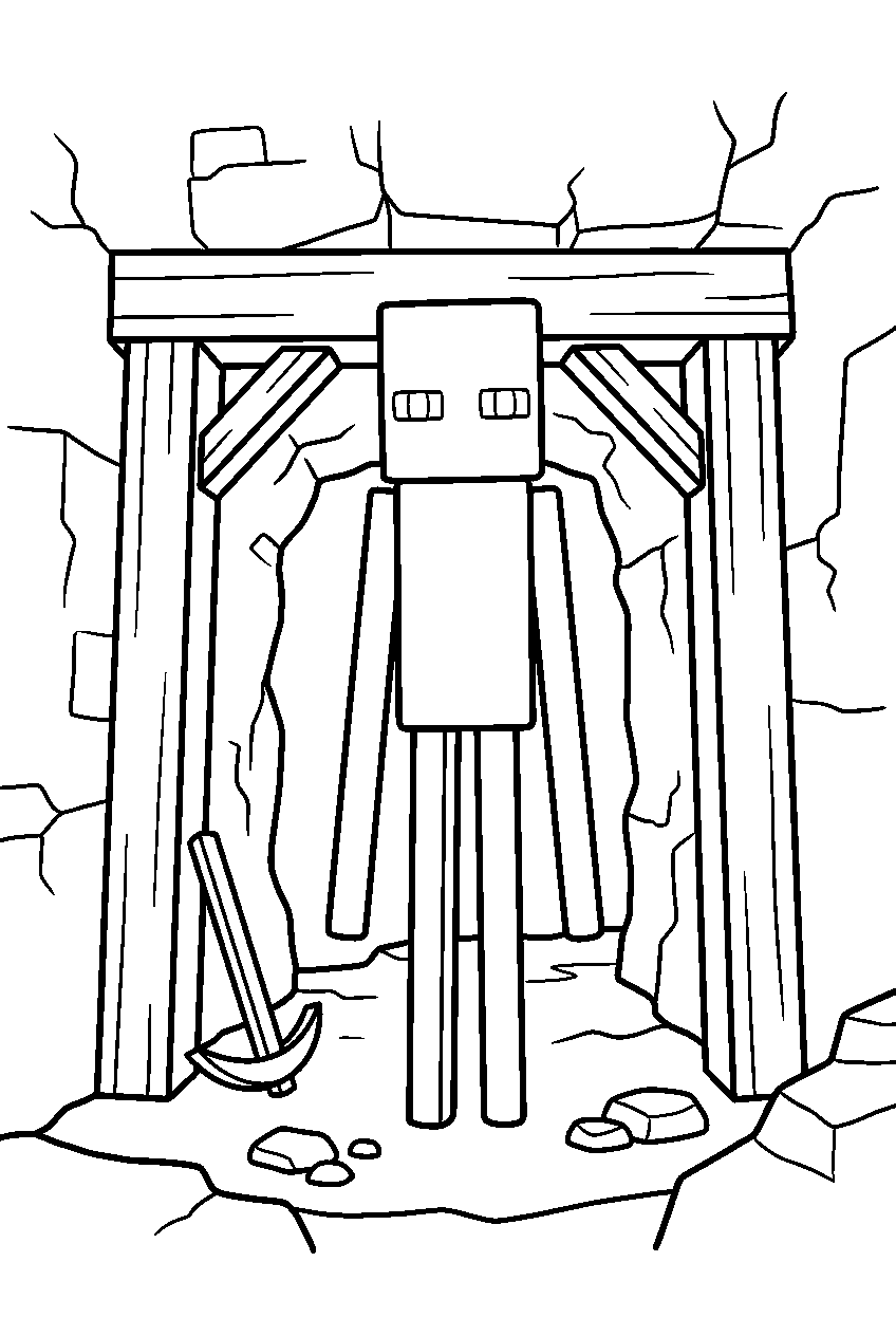 minecraft enderman standing in mine entrance line art