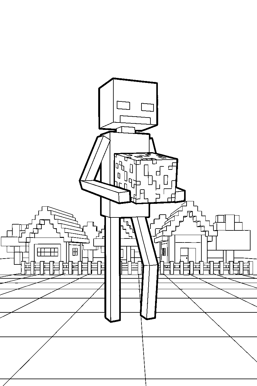 minecraft enderman standing in village line art