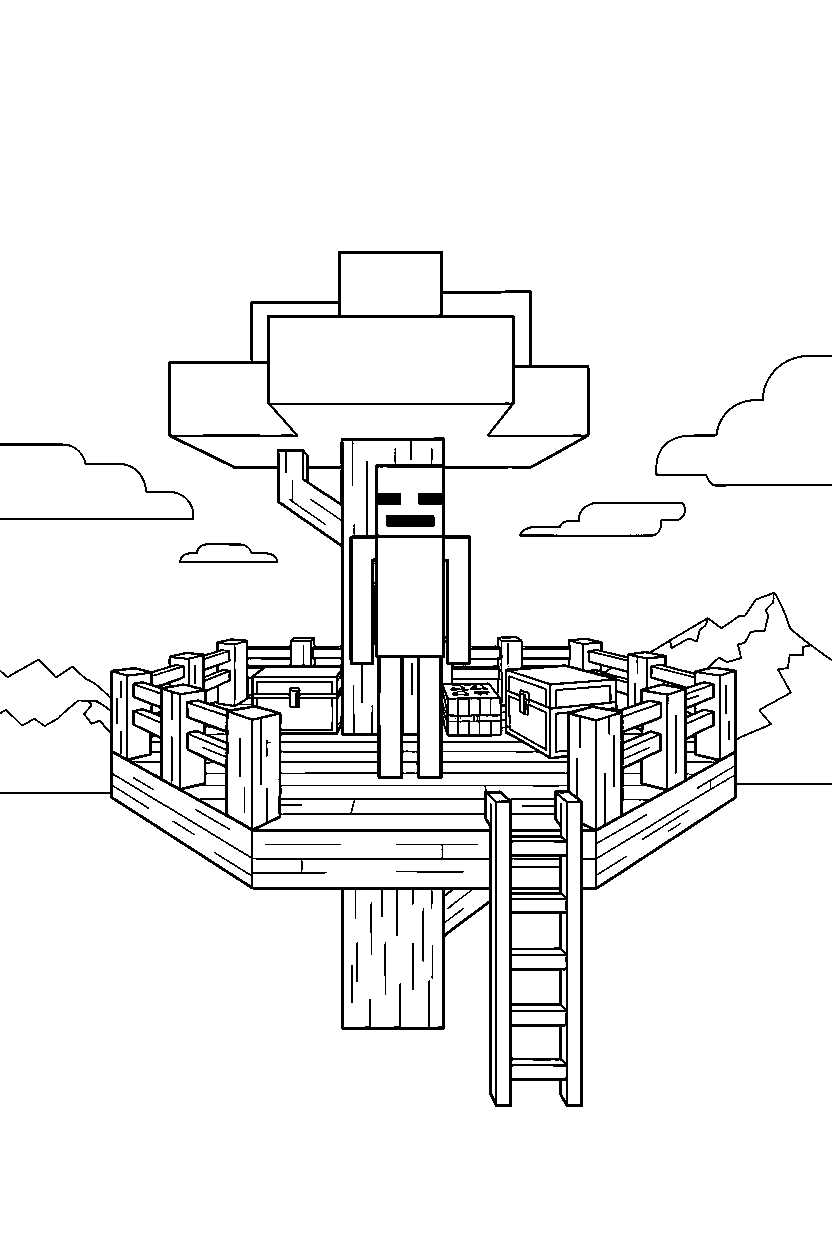 minecraft enderman standing motionless in a treehouse base line art
