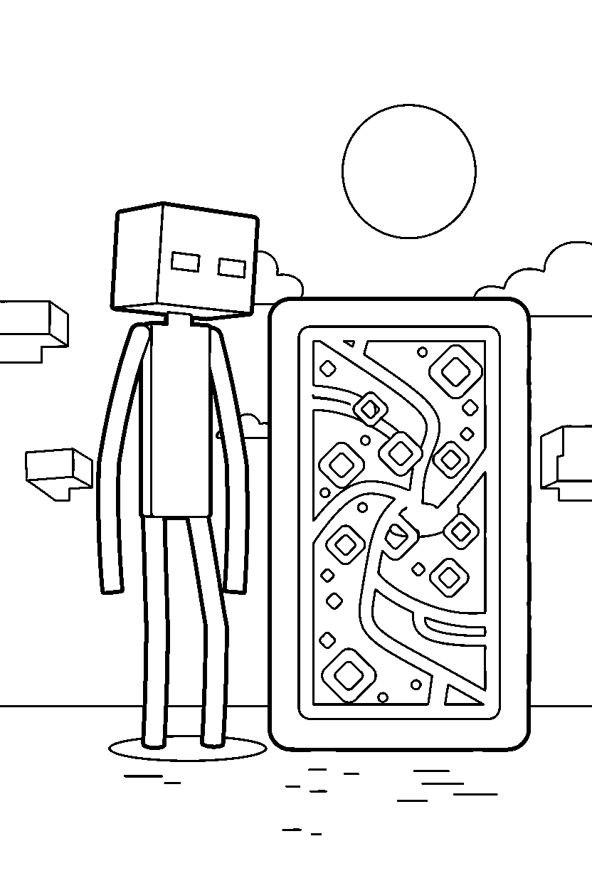 minecraft enderman standing motionless near a nether portal line art