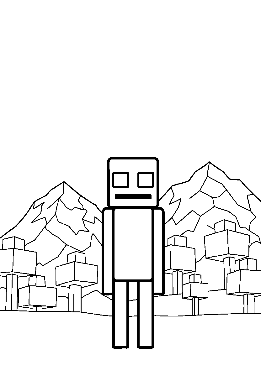 minecraft enderman standing still silently in mountains line art