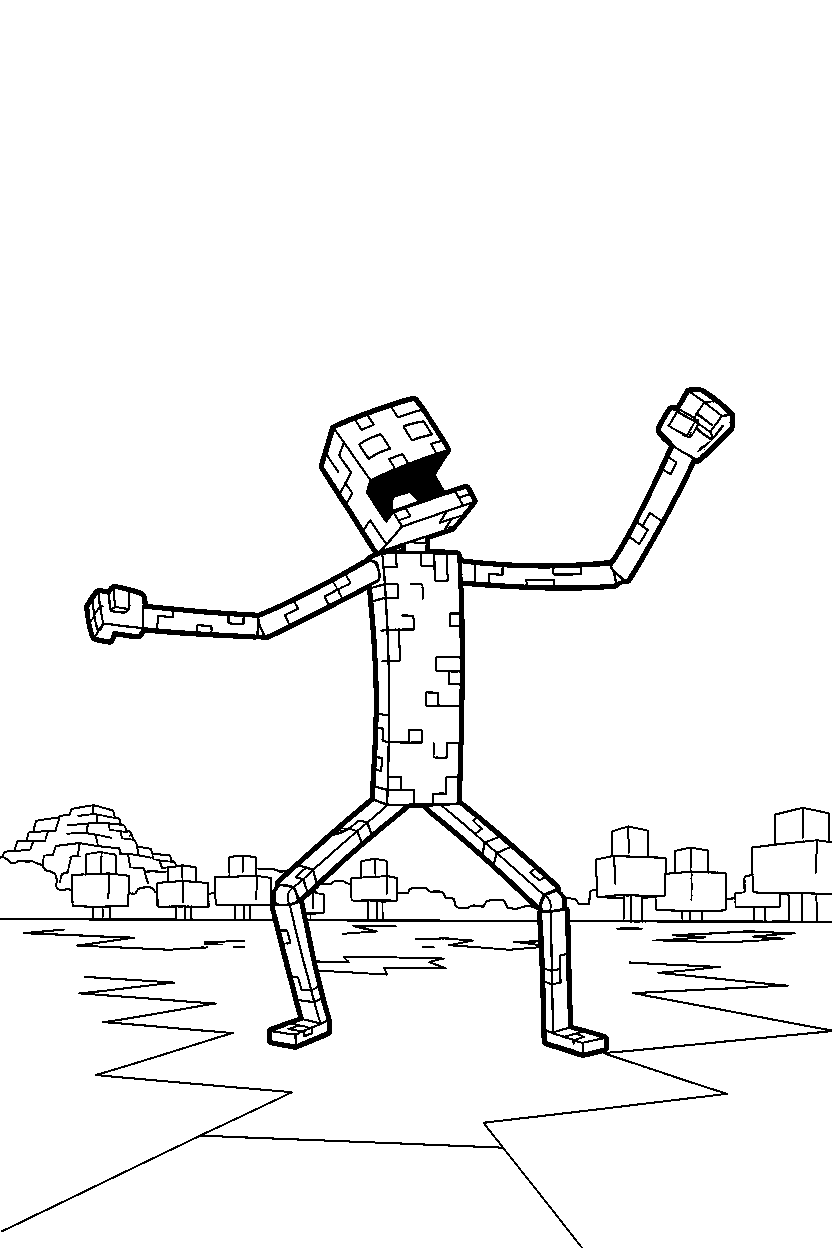 minecraft enderman stretching in open field line art
