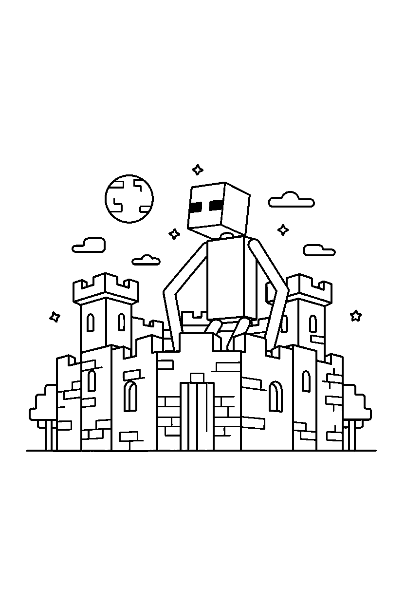 minecraft enderman studying the surroundings in a castle base line art