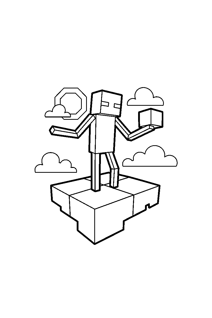minecraft enderman studying the surroundings in a sky base line art