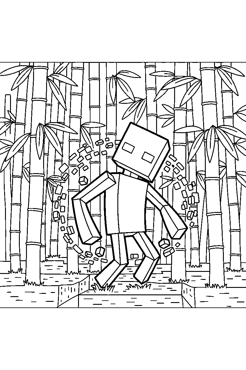 minecraft enderman teleporting silently in a bamboo jungle line art