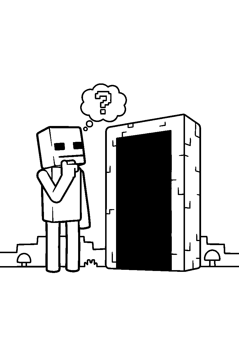 minecraft enderman thinking near a nether portal line art