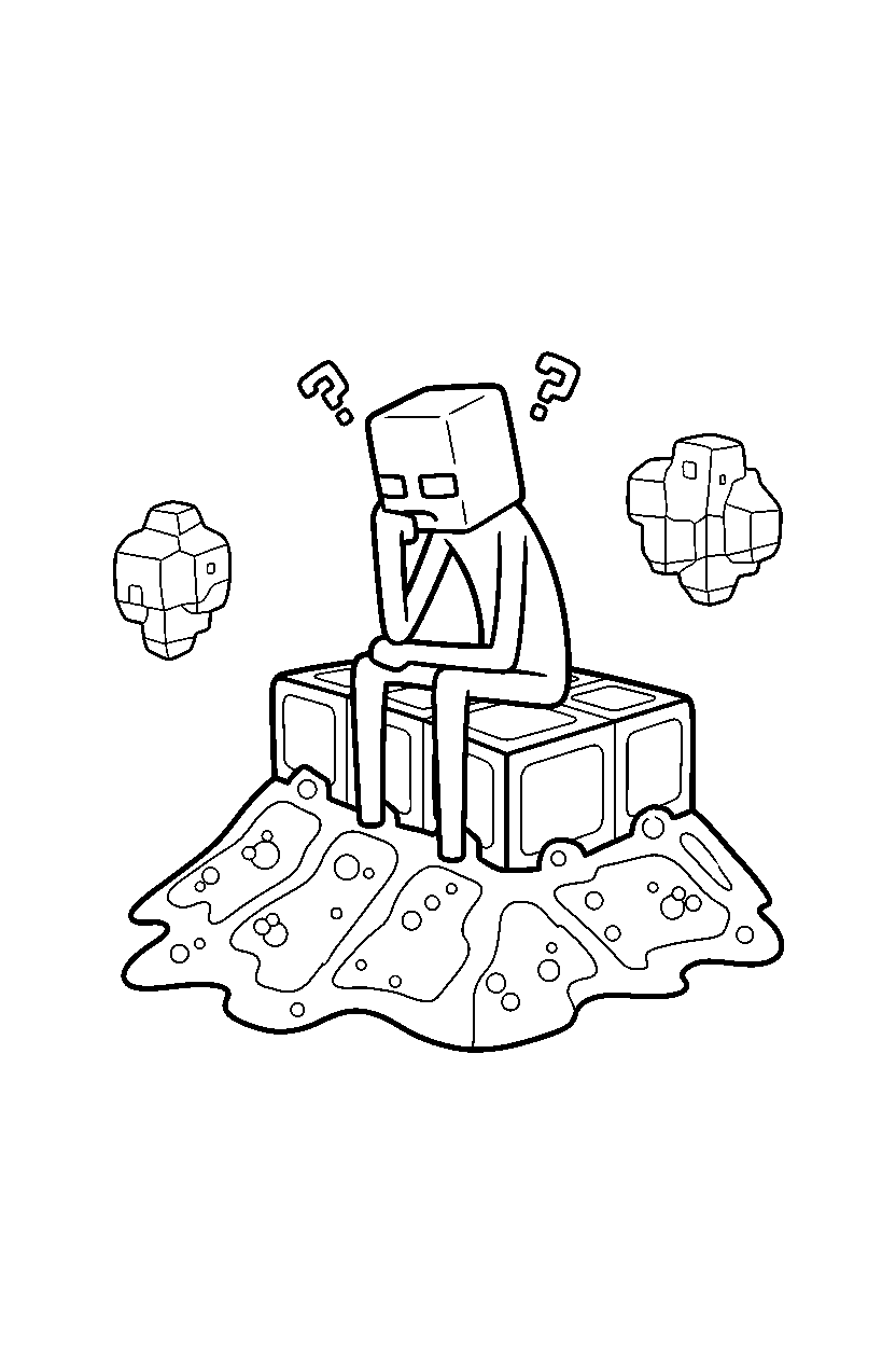 minecraft enderman thinking on lava platform line art