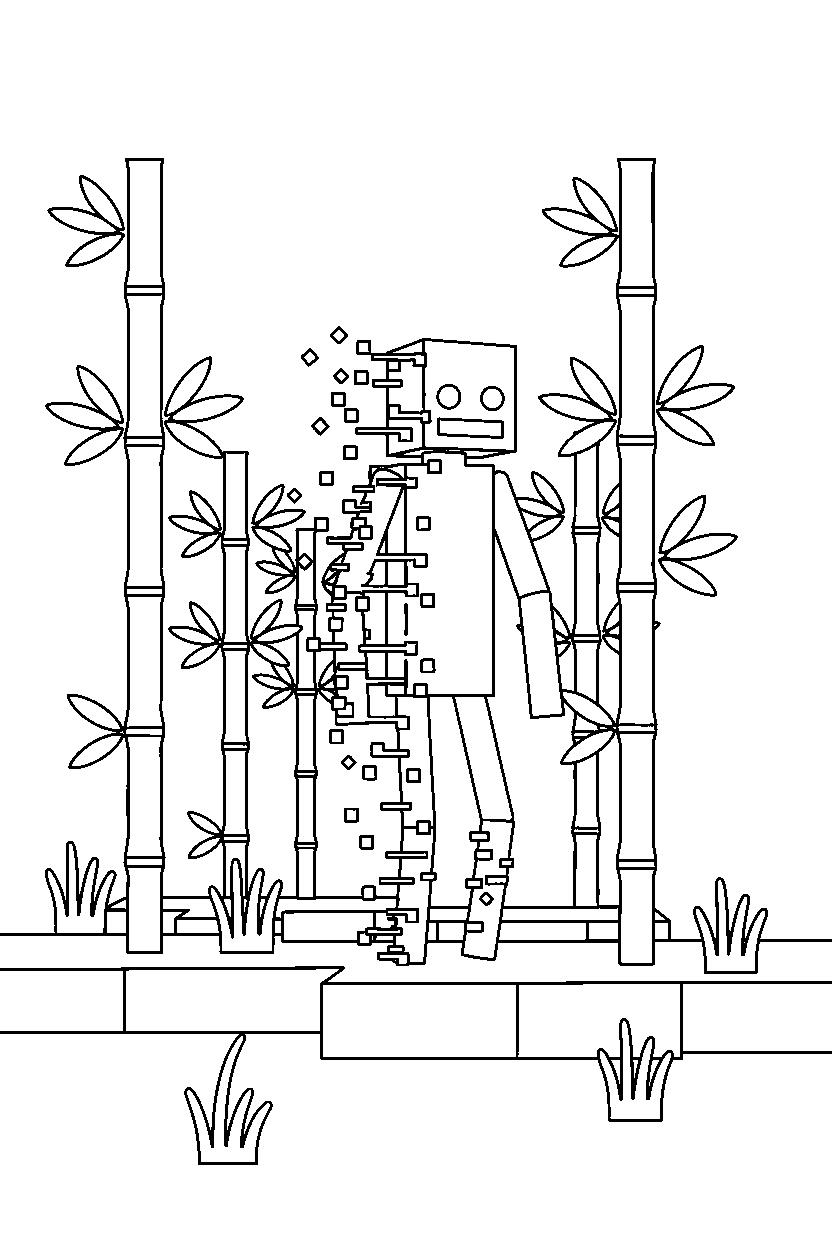 minecraft enderman vanishing quietly in a bamboo jungle line art