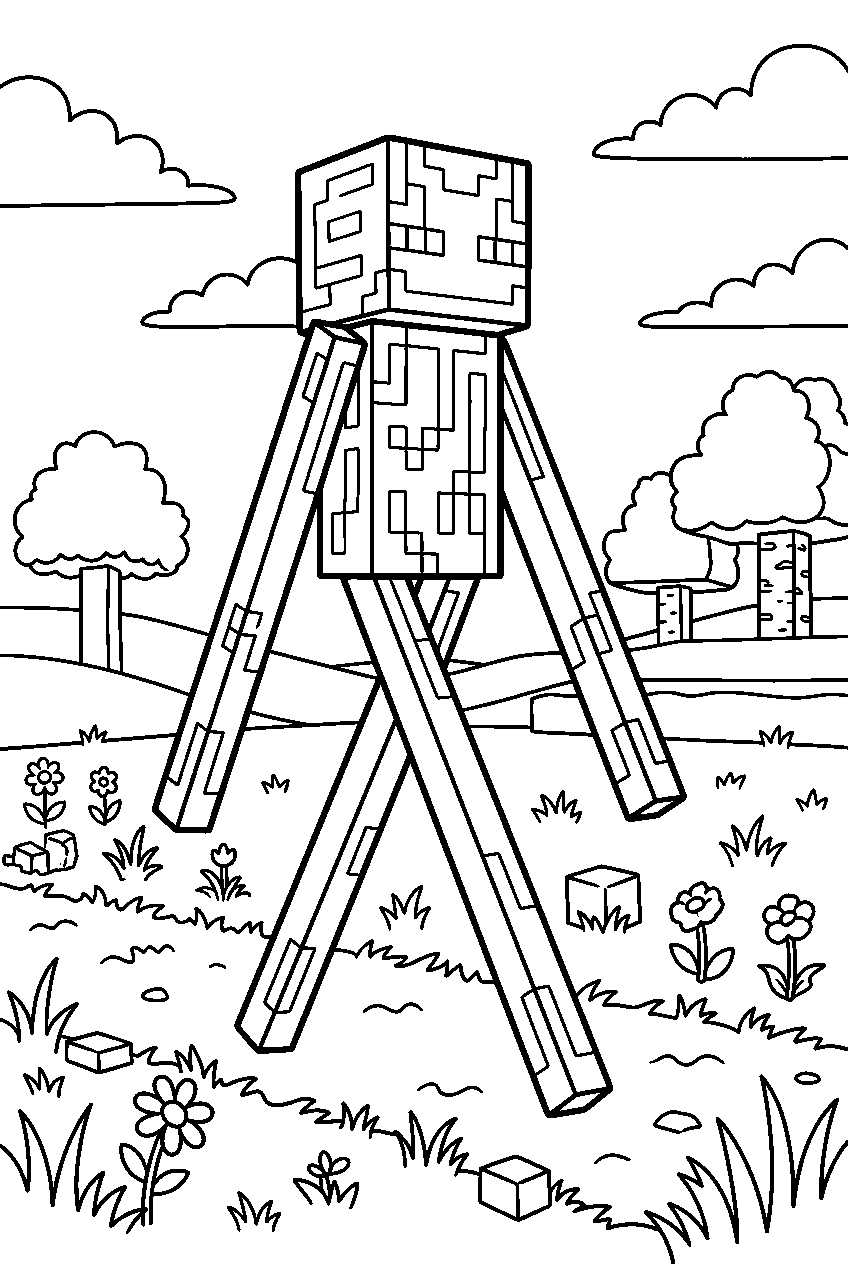 minecraft enderman walking in plains biome line art