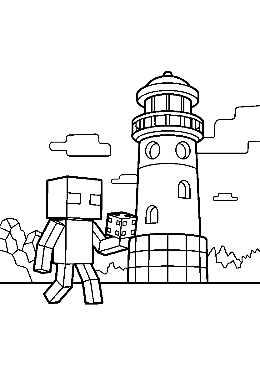 minecraft enderman walking slowly at lighthouse line art