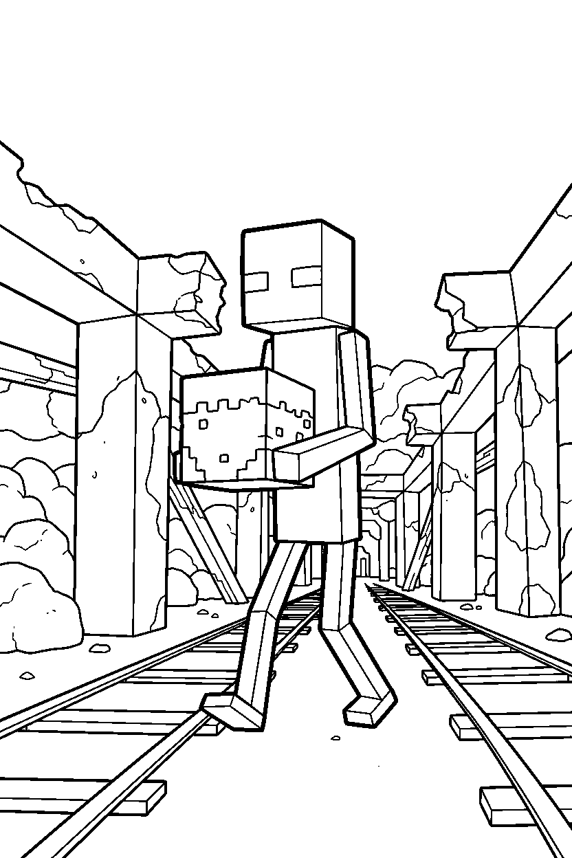 minecraft enderman walking slowly in abandoned mine line art