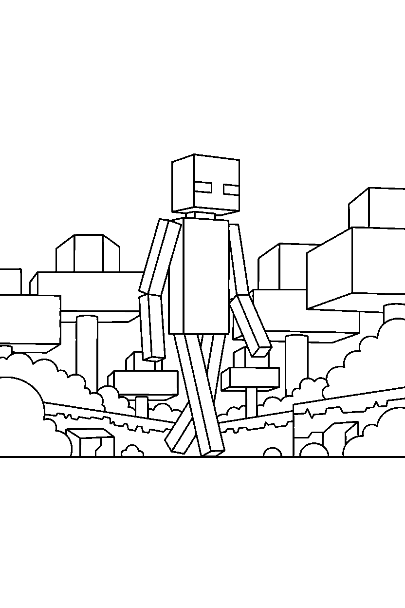 minecraft enderman walking slowly in forest line art