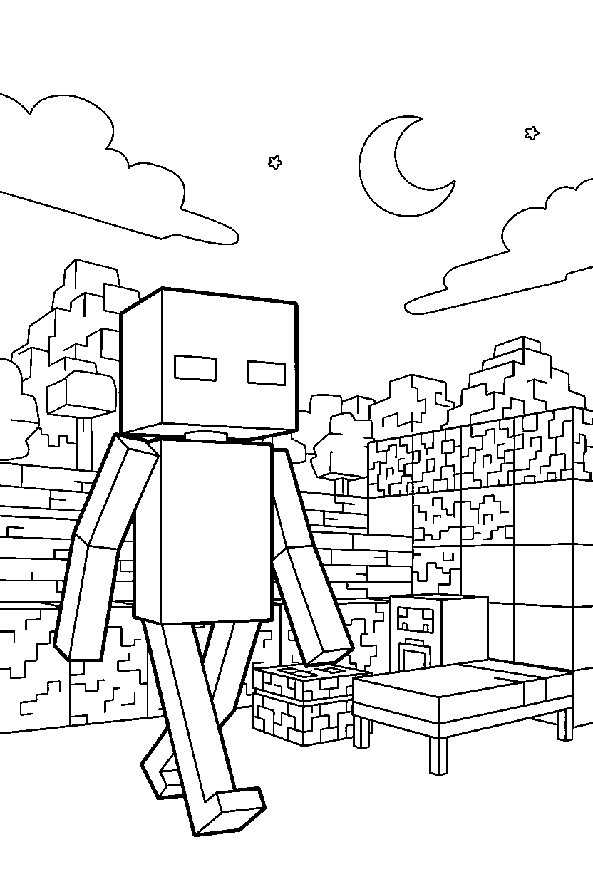 minecraft enderman wandering silently in a survival base line art