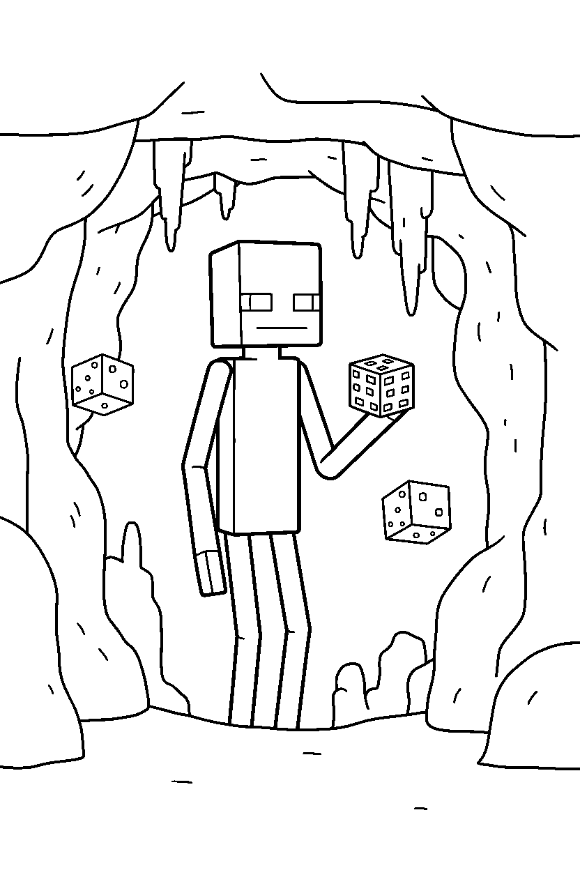 minecraft enderman watching calmly in a cave line art
