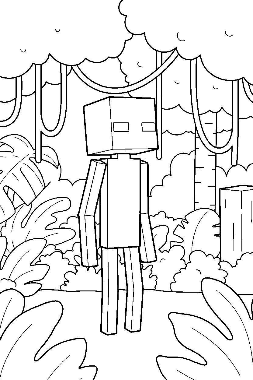 minecraft enderman watching calmly in a jungle line art