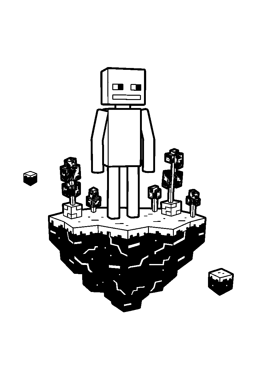 minecraft enderman watching calmly on an end island line art