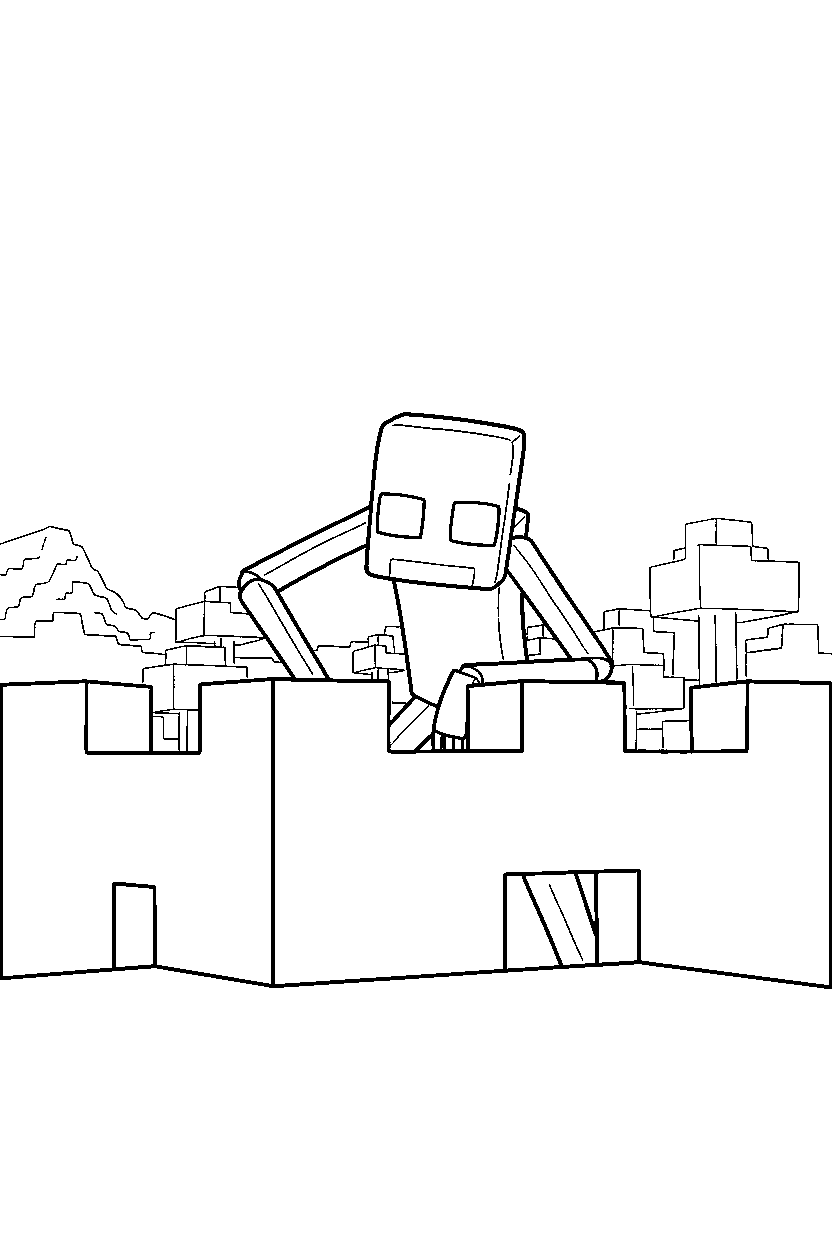 minecraft enderman watching cautiously in a castle base line art