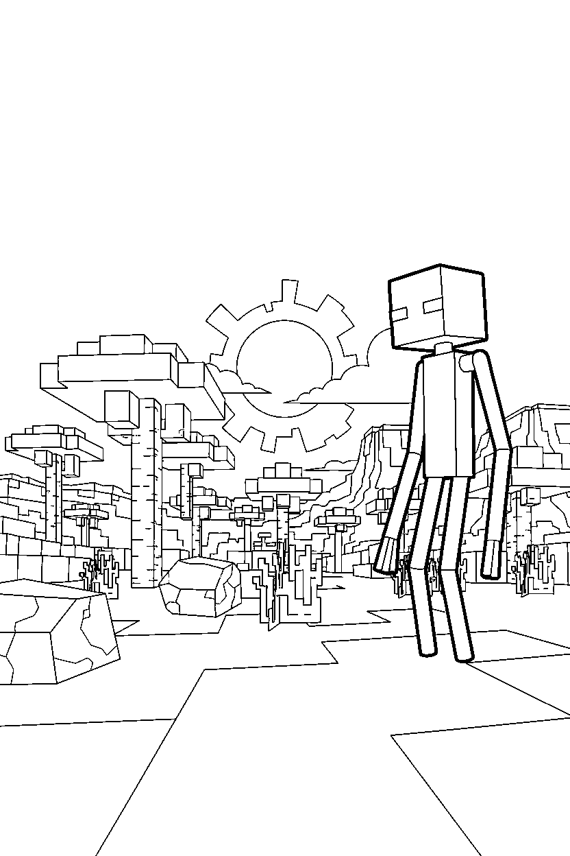 minecraft enderman watching from afar in a savanna line art