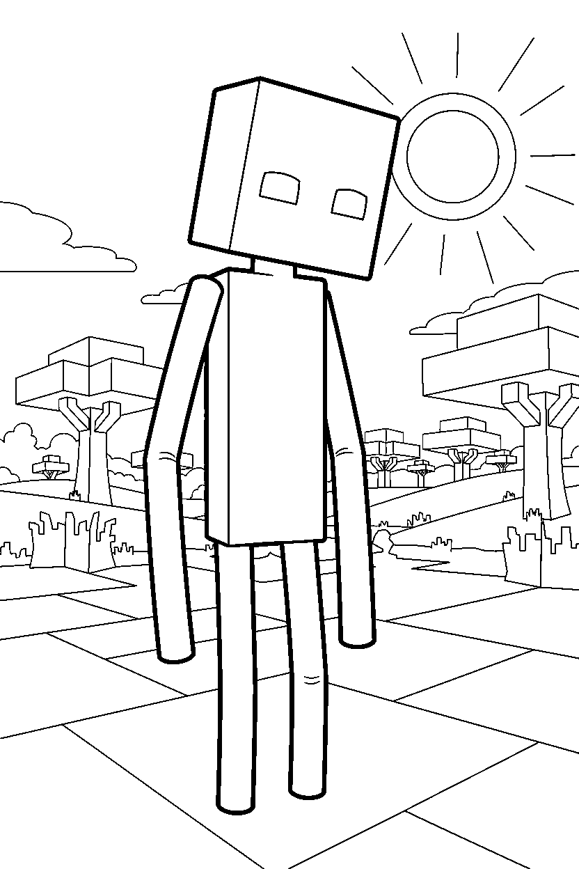 minecraft enderman watching quietly in a savanna line art