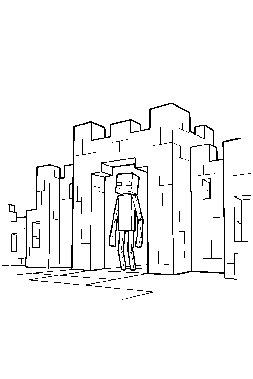 minecraft enderman watching quietly in silence in a castle base line art