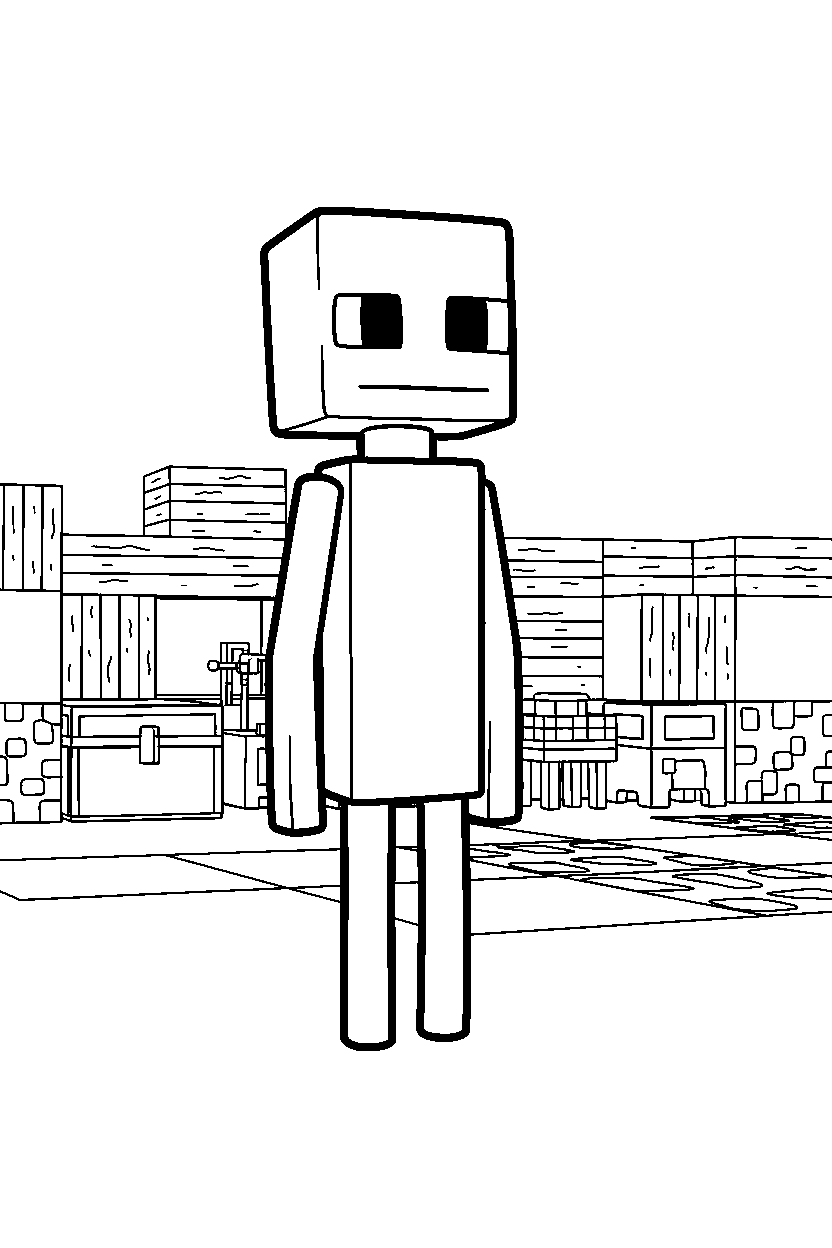 minecraft enderman watching quietly in silence in a survival base line art