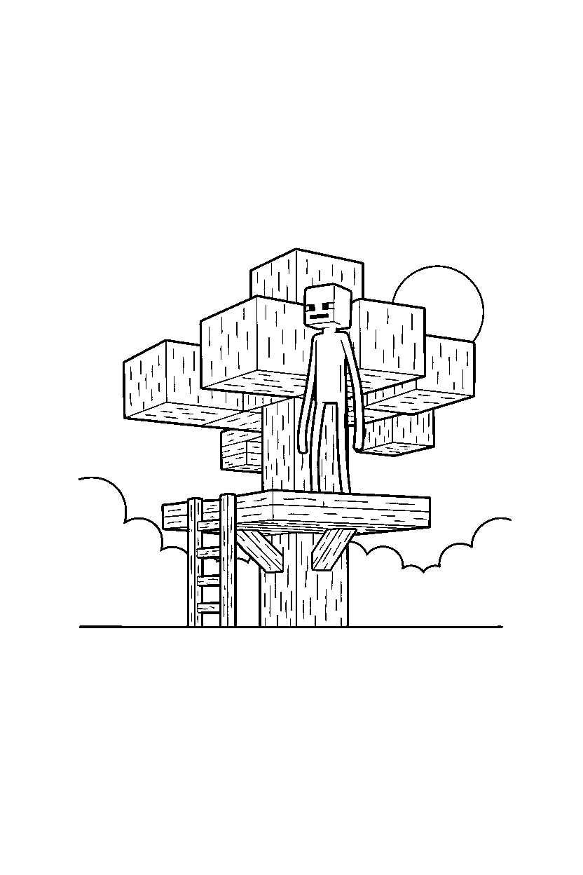 minecraft enderman watching quietly in silence in a treehouse base line art