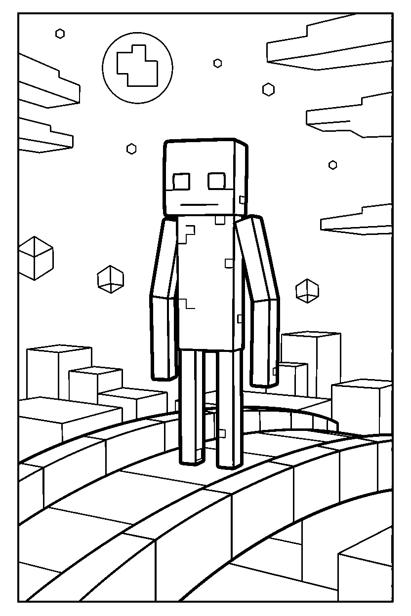 minecraft enderman watching quietly on a bridge line art