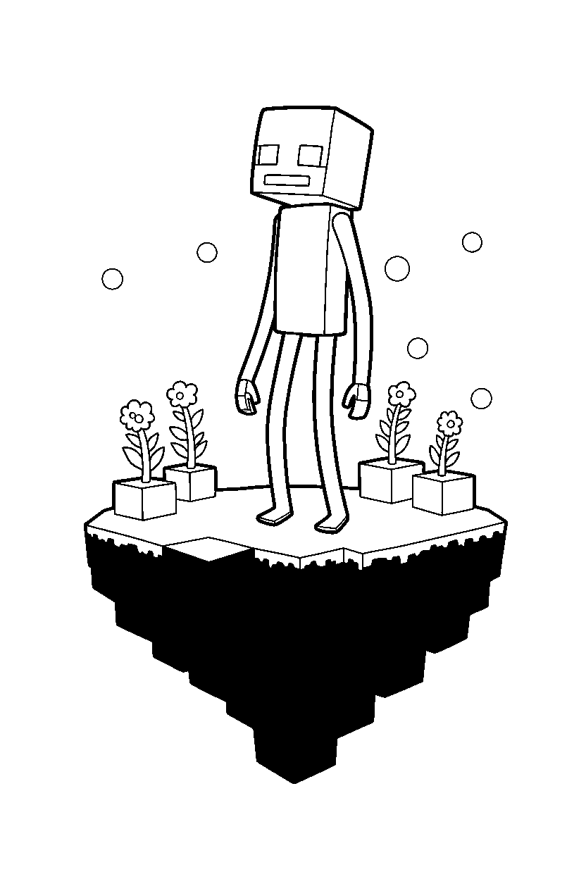 minecraft enderman watching quietly on an end island line art