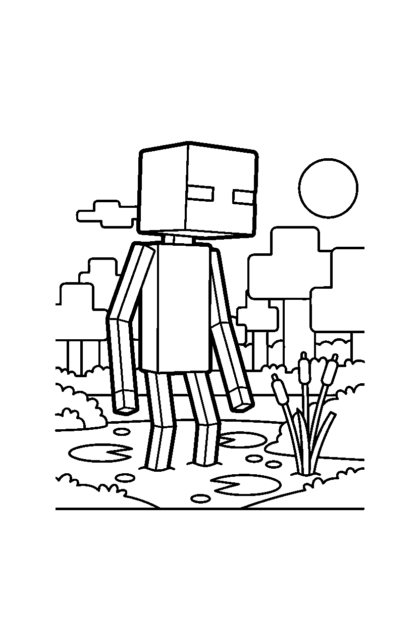 minecraft enderman watching the forest quietly in a swamp line art