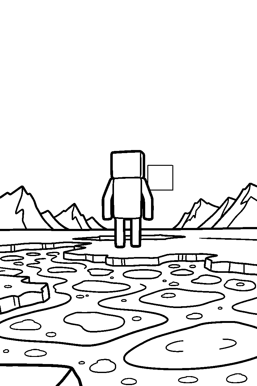 minecraft enderman watching the horizon near a lava lake line art