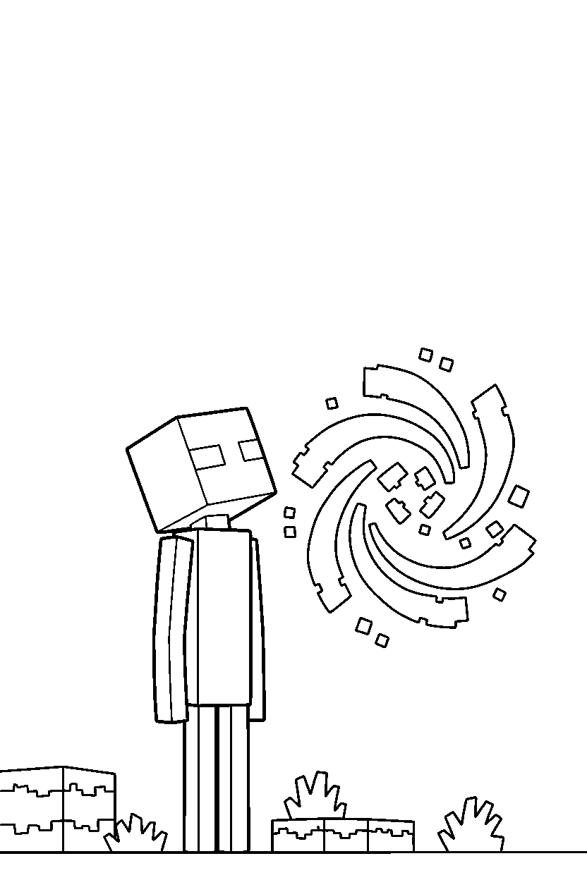 minecraft enderman watching the sky quietly near a portal line art