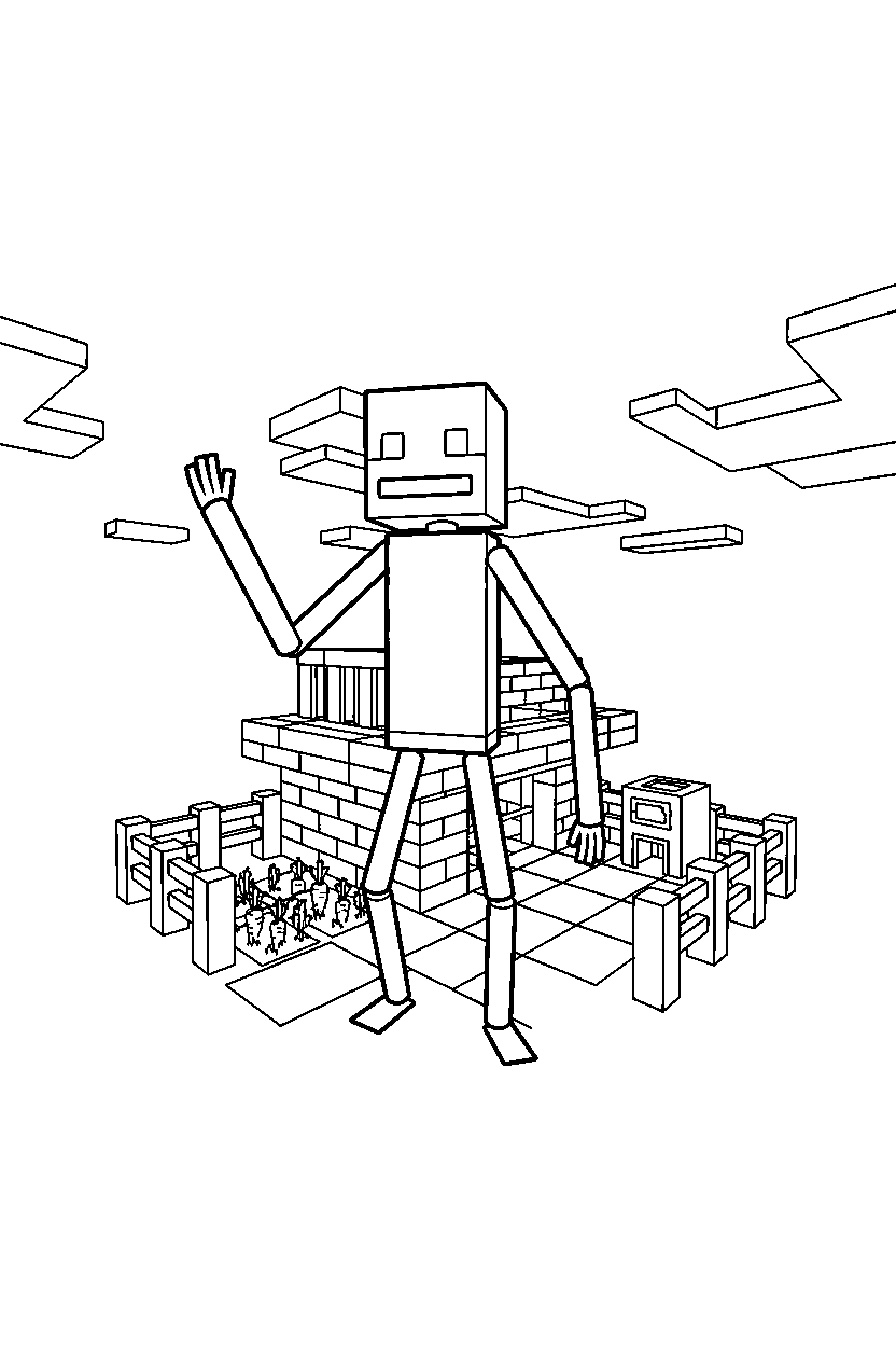 minecraft enderman waving happily in a survival base line art