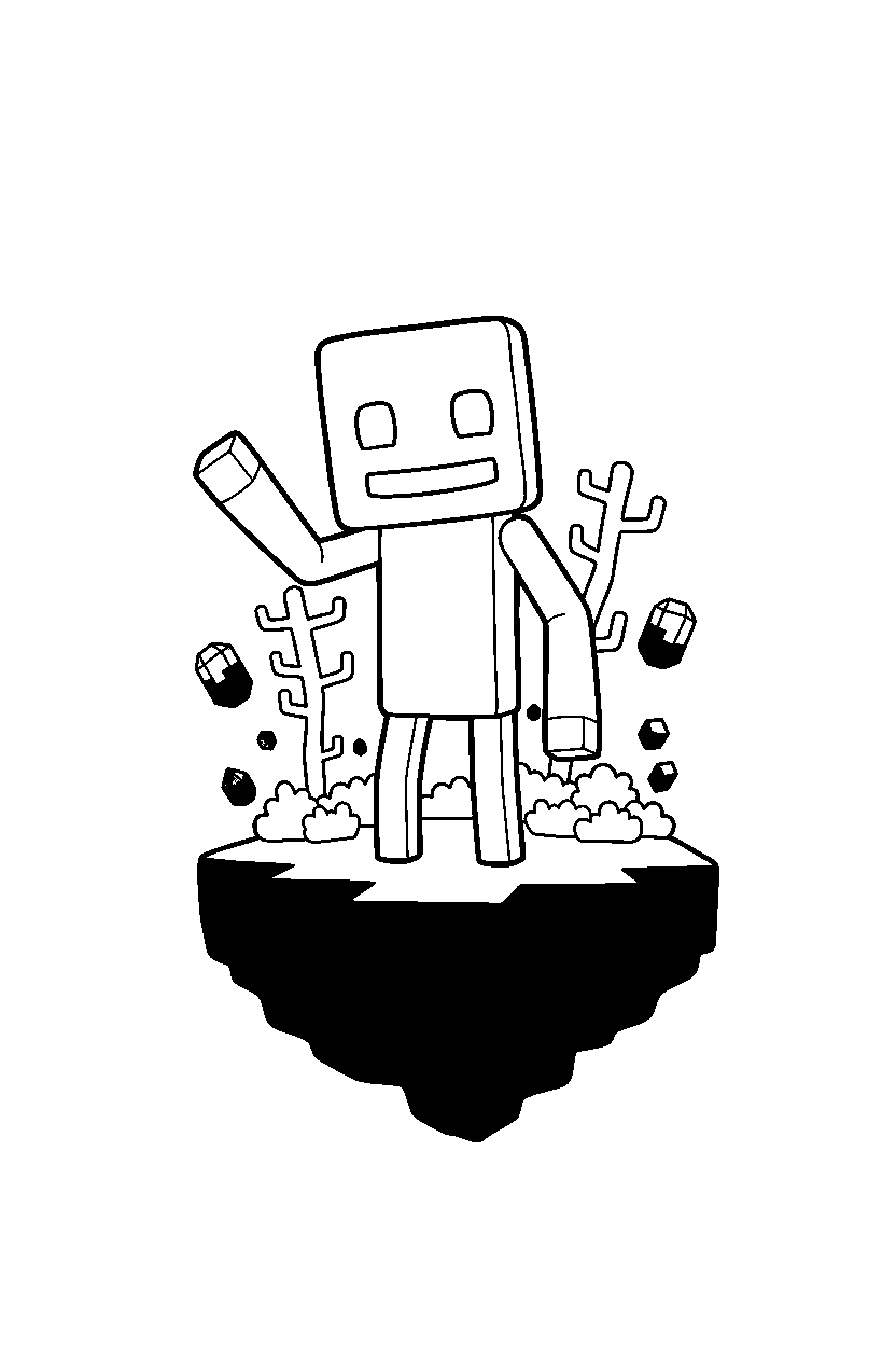 minecraft enderman waving happily on an end island line art
