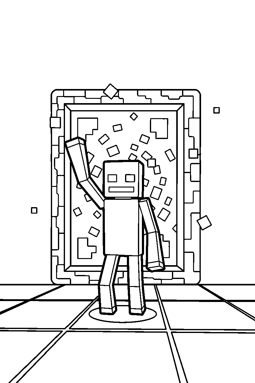 minecraft enderman waving in portal room line art