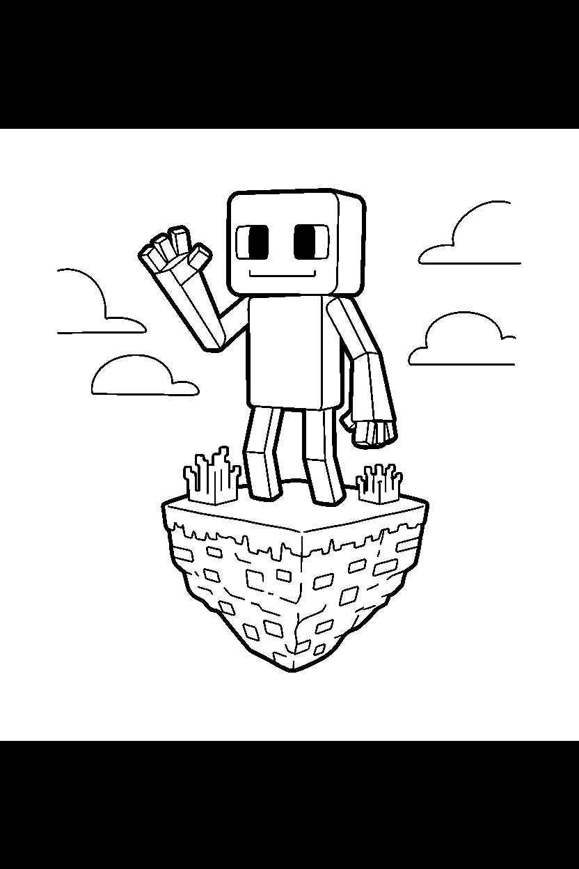 minecraft enderman waving on floating island line art