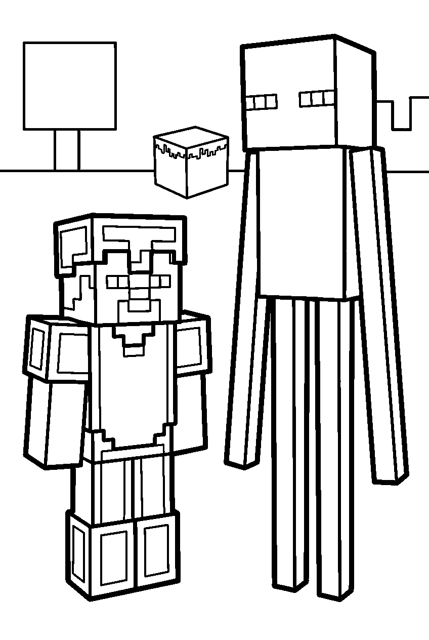 minecraft steve and enderman line art