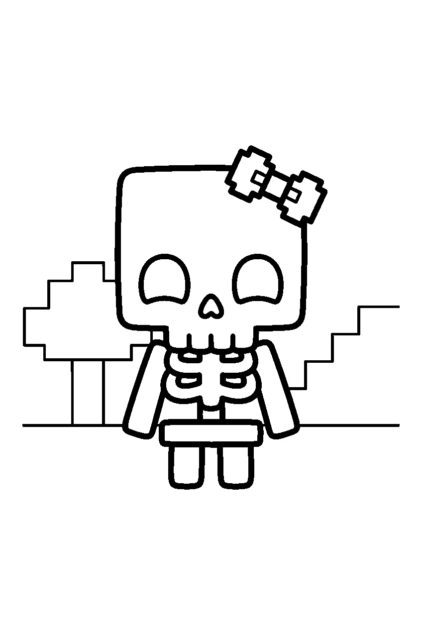 cute minecraft skeleton line art