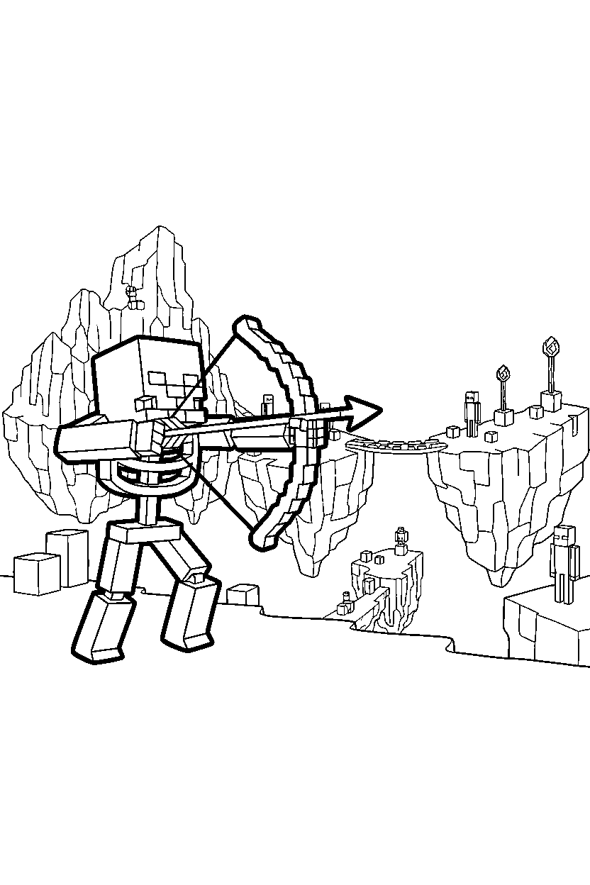 minecraft skeleton aiming from a distance in the end dimension line art