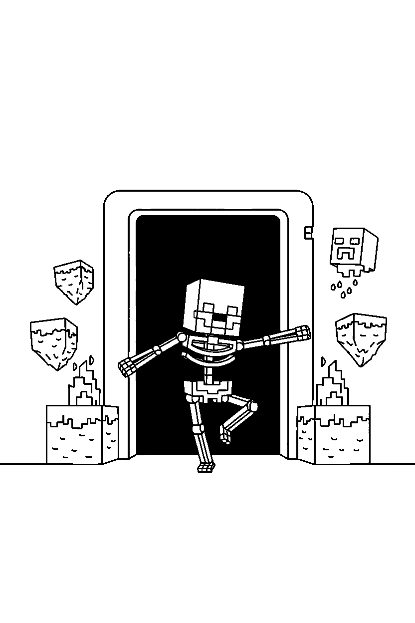 minecraft skeleton balancing in nether portal area line art